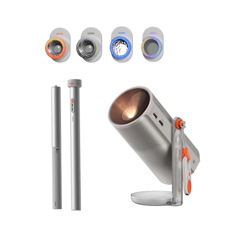 XGIMI MoGo 4 Laser 2025 NEW Portable Projector with PowerBase Stand, 5 Hours of Playtime, Google TV with Licensed Netflix, 360° Adjustable Stand, 450 ISO Lumens, 2 x 6W Harman Kardon