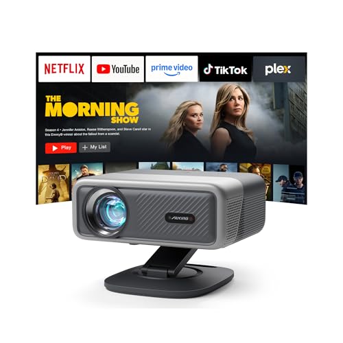 [4200 ANSI] 4K Projector with WiFi and Bluetooth,TOF Real-Time Auto Focus Projector, AuKing Outdoor Movie Home Proyector with Omni-Adjustable Stand(silver grey)