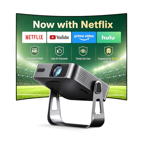 【Officially-Licensed APP & Native 1080P】Thinnest 1.81" Smart Mini Slide Projector with WiFi and Bluetooth, Auto Focus & Keystone Portable Outdoor Projector, VOPLLS 4K Home Movie Slide Film Negative