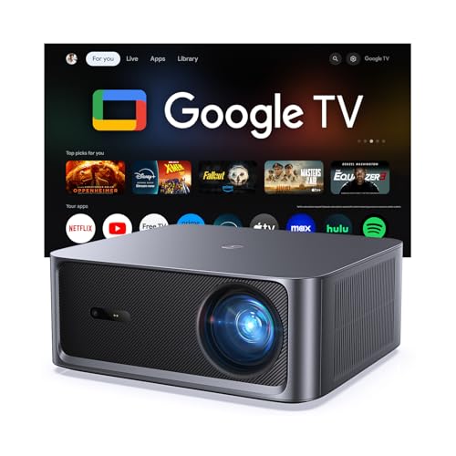 HAPPRUN 3000 ANSI Lumens Outdoor Projector with Official Google TV, 4K Supported Smart Movie Projector, Dolby Audio, Auto Focus & Keystone, WiFi 6 and Bluetooth for Indoor & Outdoor Movies,Black