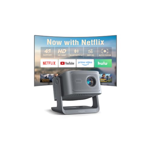 【Now with Netflix】Smart 4K Projector with WiFi and Bluetooth, VISSPL 3D Dolby Audio and Auto Focus Portable Outdoor Projector, Movie Home Theater Projectors TV Lamp Bulb for Bedroom/Ceiling