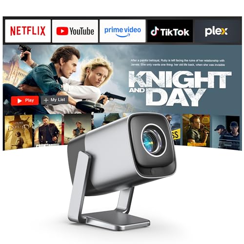 [Compatible with Netflix & TOF Focus] Mini Projector with WiFi and Bluetooth, Sliver Smart Projector 4K Support, Dolby Audio & Keystone, Bluetooth Stereo Shelf System, Micro Music, Wireless Streaming