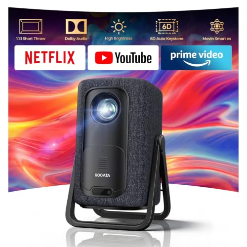 Short Throw Projector 4K Compatible with Netflix,1200ANSI Ceiling Projector Portable for Bedroom/Outdoor Auto focus 6D Keystone Dolby Smart Home Projector with WiFi and Bluetooth 200''