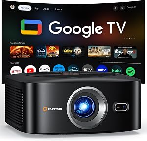 1500 ANSI Official Licensed Google TV Smart Projector, HAPPRUN 4K Full HD Home Theater wit