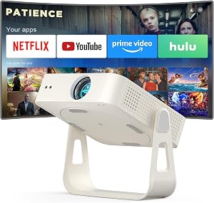 [Officially-Licensed App & Auto Focus]White Smart Mini Projector with WiFi and Bluetoo