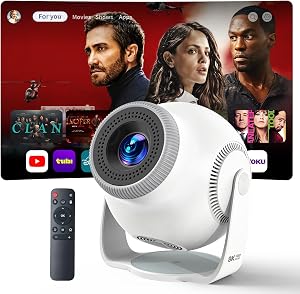 Trunera Smart Mini Projector with WiFi 6 and Bluetooth 5.4, Android 14 OS with Built-in Ap