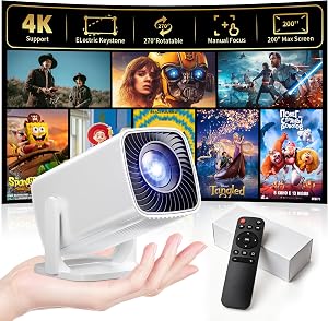 Mini Projector, Portable Projector 4K & Full HD 1080P Support, 270° Rotation Outdoor P