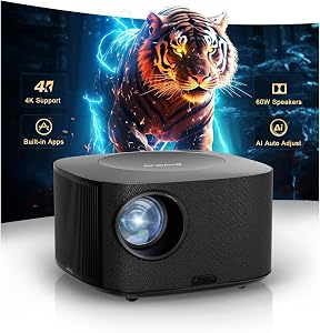 Outdoor-Projector-4K with WiFi and Bluetooth:[3500 Bright/60W Dolby Audio/Official License